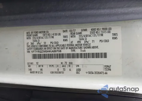 2017 Ford Transit-250 from USA, damaged, VIN 1FTYR2ZM0HKA89708